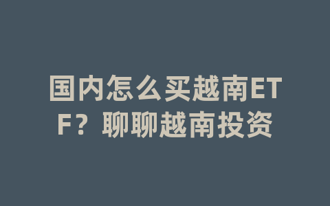 国内怎么买越南ETF？聊聊越南投资